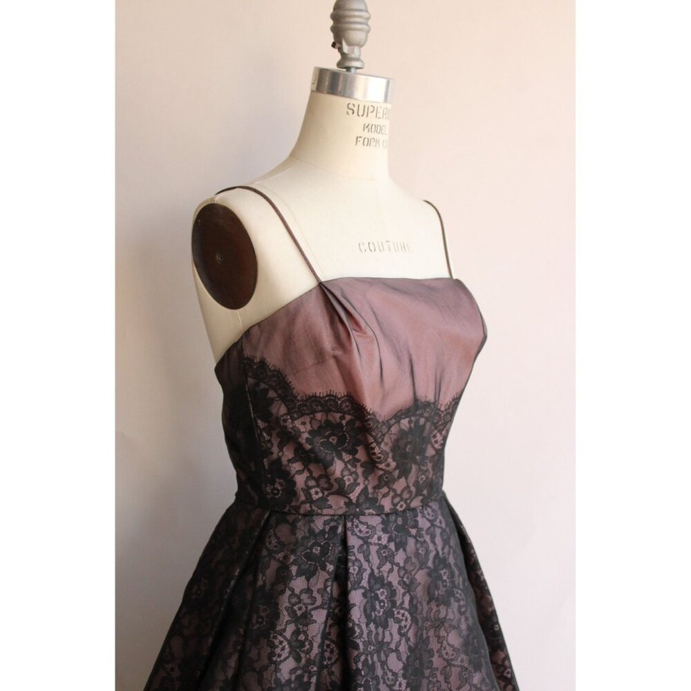 Vintage 1950s Dress, I Magnin Black and Pink Lace Fit and Flare, Extra Small - Picture 5 of 10
